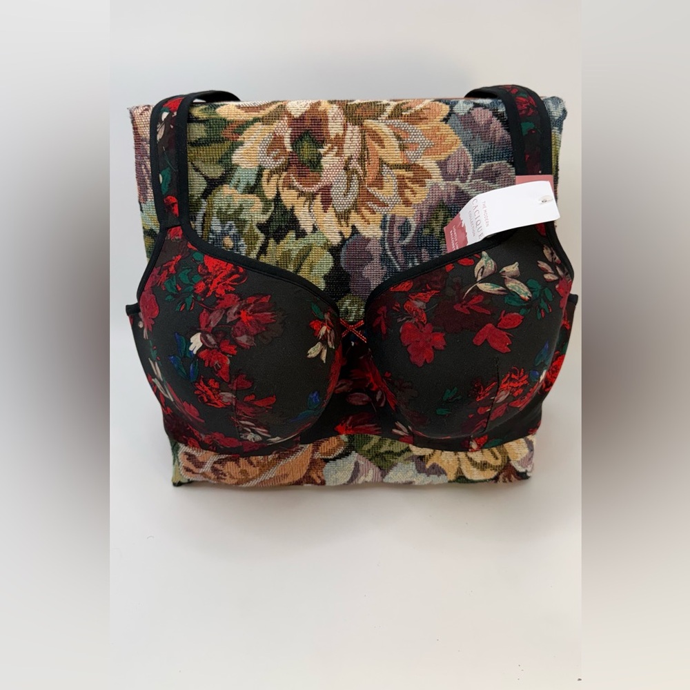 New Cacique Black Bra with Red‎ Floral Design Sz 40D - Picture 6 of 15